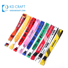 Free sample custom logo polyester satin sublimation printed elastic adjustable event festival fabric wristband with plastic lock